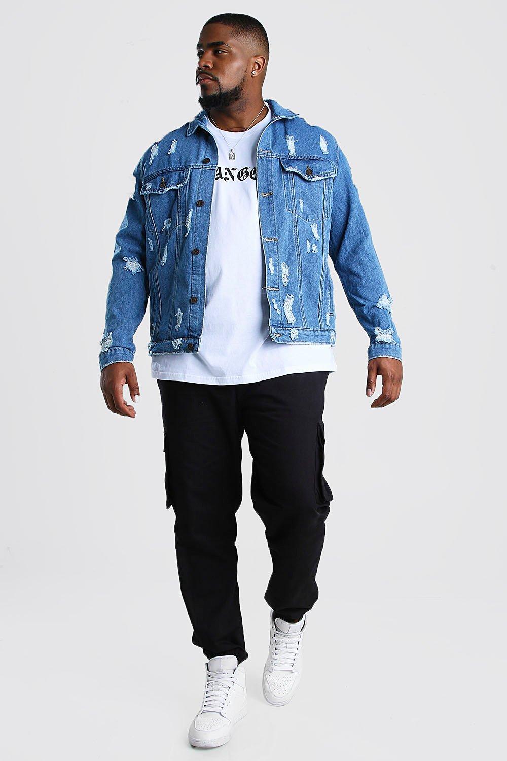 Plus size shop denim jacket distressed